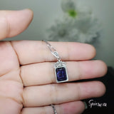 Rectangle Tanzanite Necklace - 18KGP @ Sterling Silver Sim Diamond 5 CT Lab Created Royal Blue Gemstone Pendant