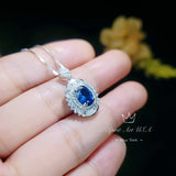 Diamond Halo Blue Sapphire Necklace - Unique Dainty Luxury 2 CT  Blue Sapphire Pendant - 18KGP @ Sterling Silver - Blue Sapphire Jewelry