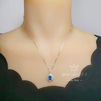 Diamond Halo Blue Sapphire Necklace - Unique Dainty Luxury 2 CT  Blue Sapphire Pendant - 18KGP @ Sterling Silver - Blue Sapphire Jewelry